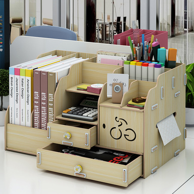 白枫木办公室桌面杂物整理架文件夹收纳盒抽屉式书立宿舍书桌置物架木质